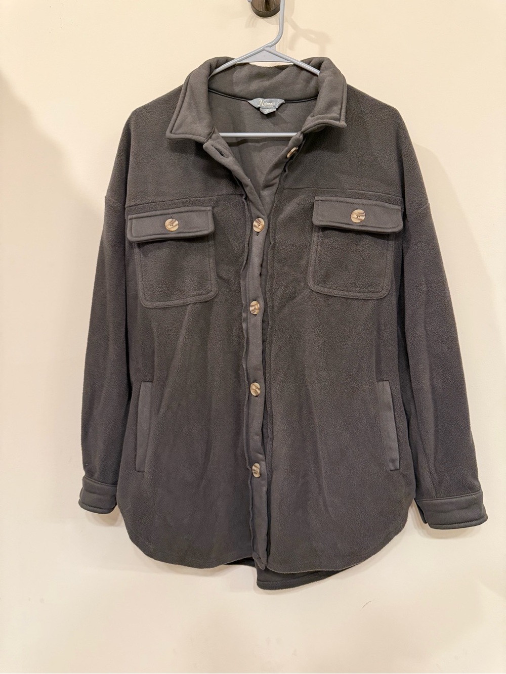 Natural Reflections Charcoal Gray Button-Front Fleece Shirt